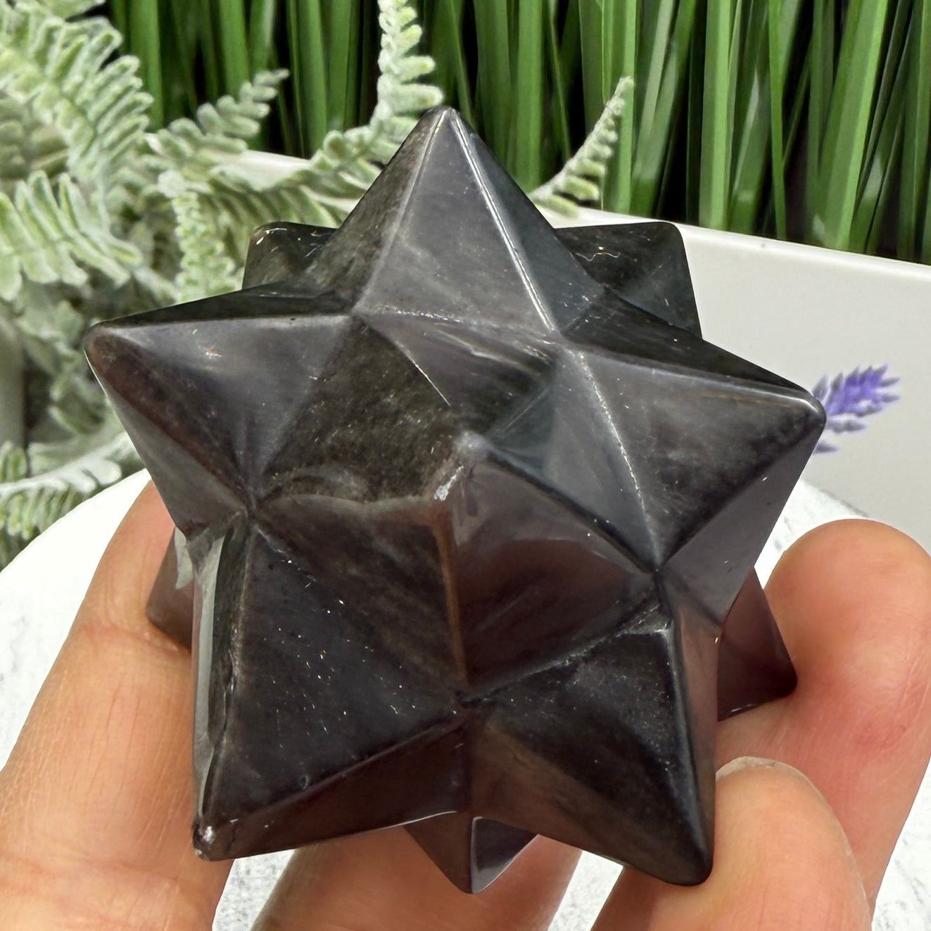 Silver Black Obsidian Merkabah Crystal Carving 81g