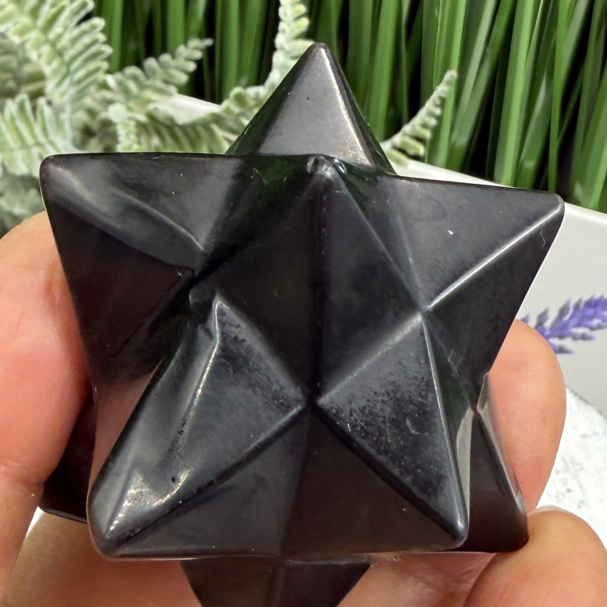 Silver Black Obsidian Merkabah Crystal Carving 81g