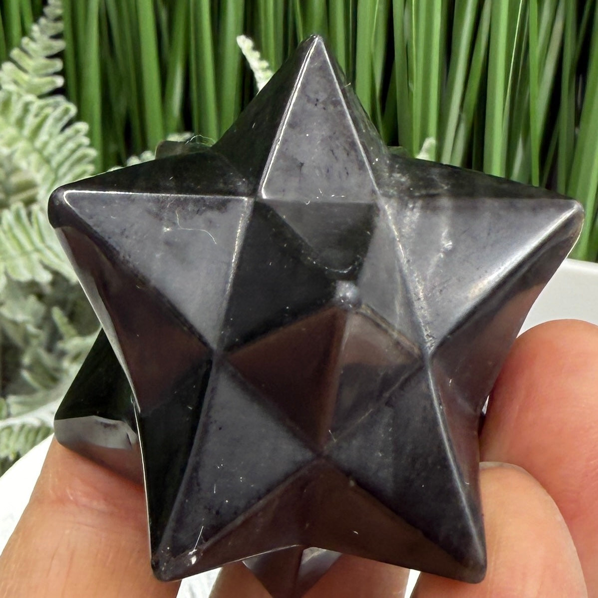 Silver Black Obsidian Merkabah Crystal Carving 81g