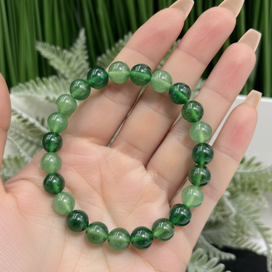 Green Agate Bracelets Elastic Wearable Crystal Gemstone 10-11mm Bead Size 15cm