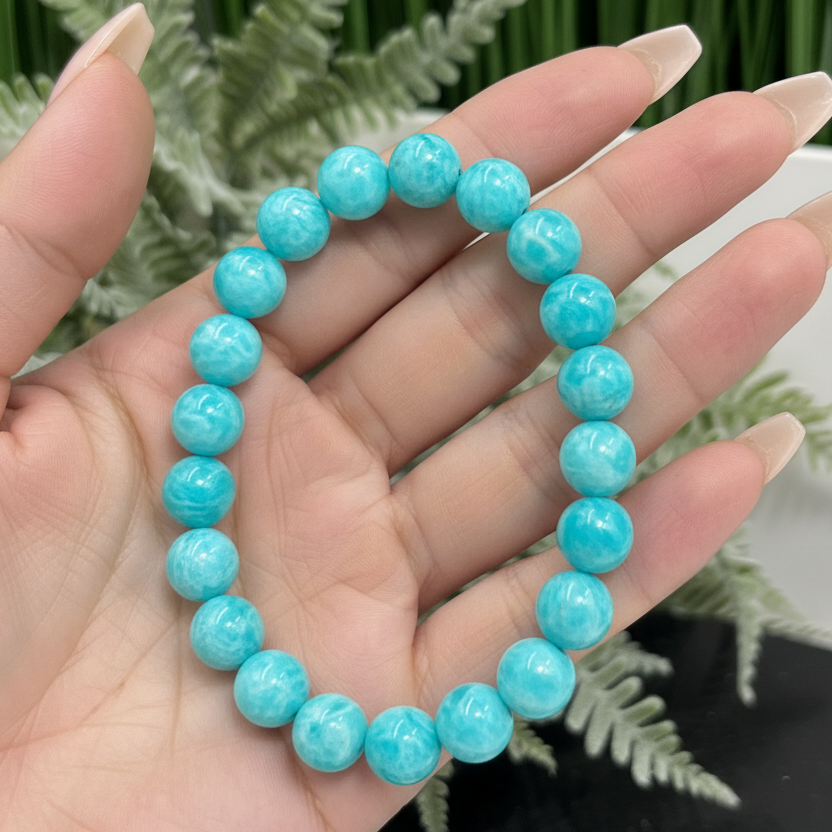 Blue Amazonite Crystals Bracelets Wearable Gemstones Elastic 9-10mm Beads 16cm