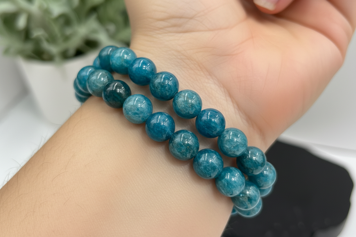 Blue Apatite Crystals Bracelets Wearable Gemstones Elastic 17cm