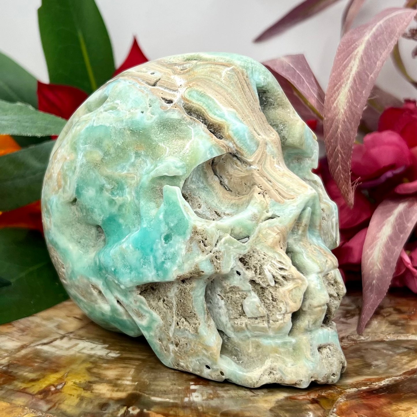 Blue Aragonite Skull Crystal Skull Carving 1086g