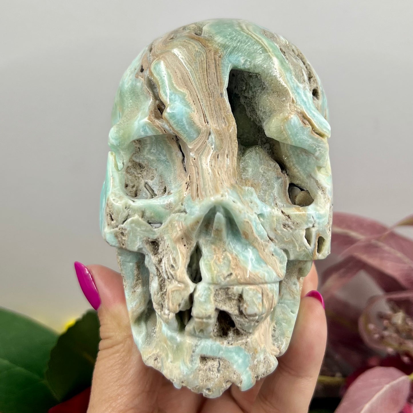 Blue Aragonite Skull Crystal Skull Carving 1086g