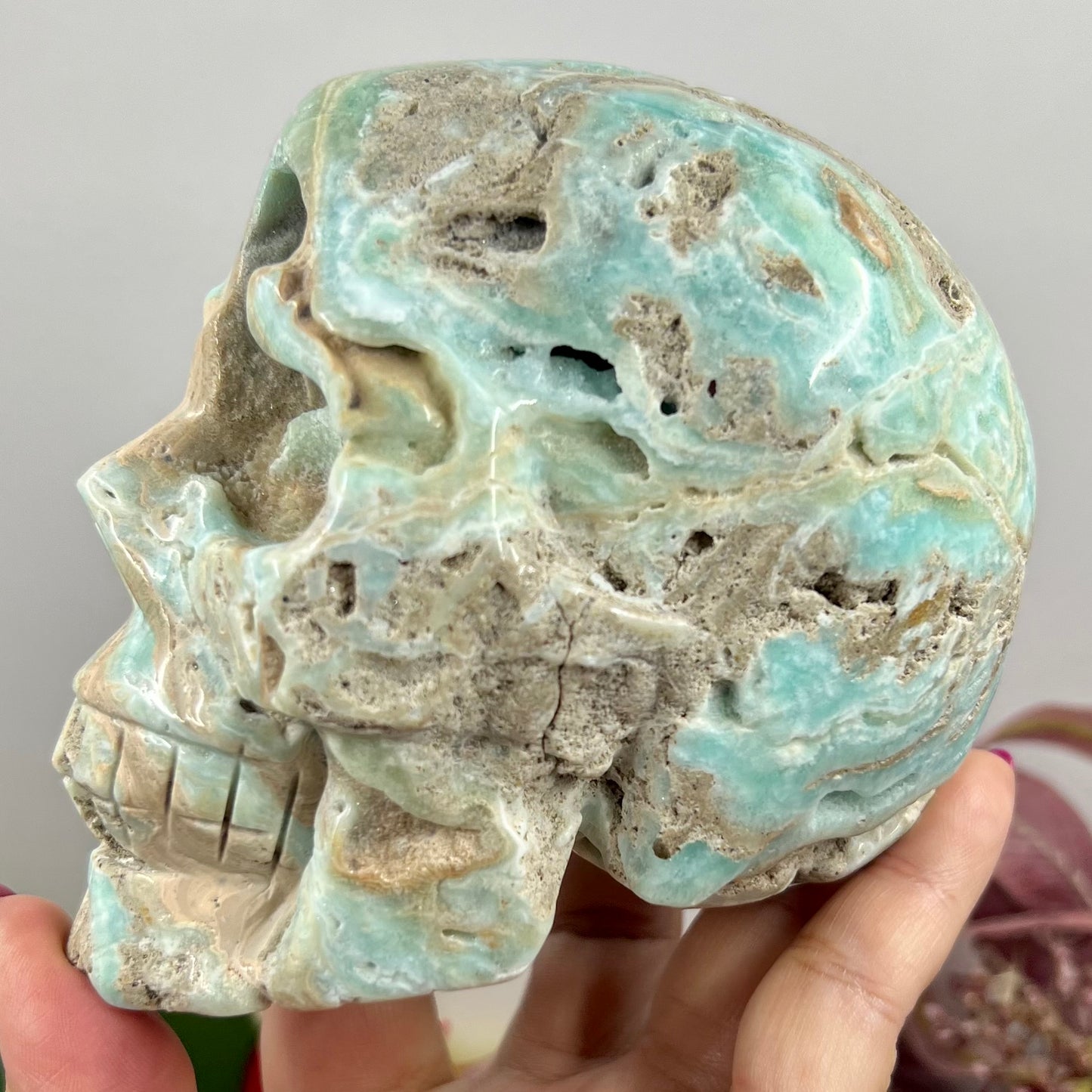 Blue Aragonite Skull Crystal Skull Carving 1086g