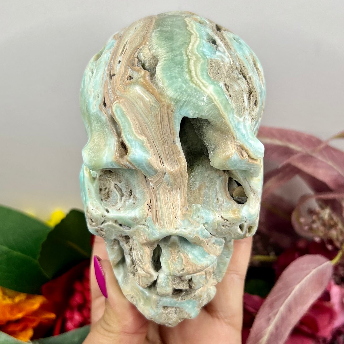 Blue Aragonite Skull Crystal Skull Carving 1086g