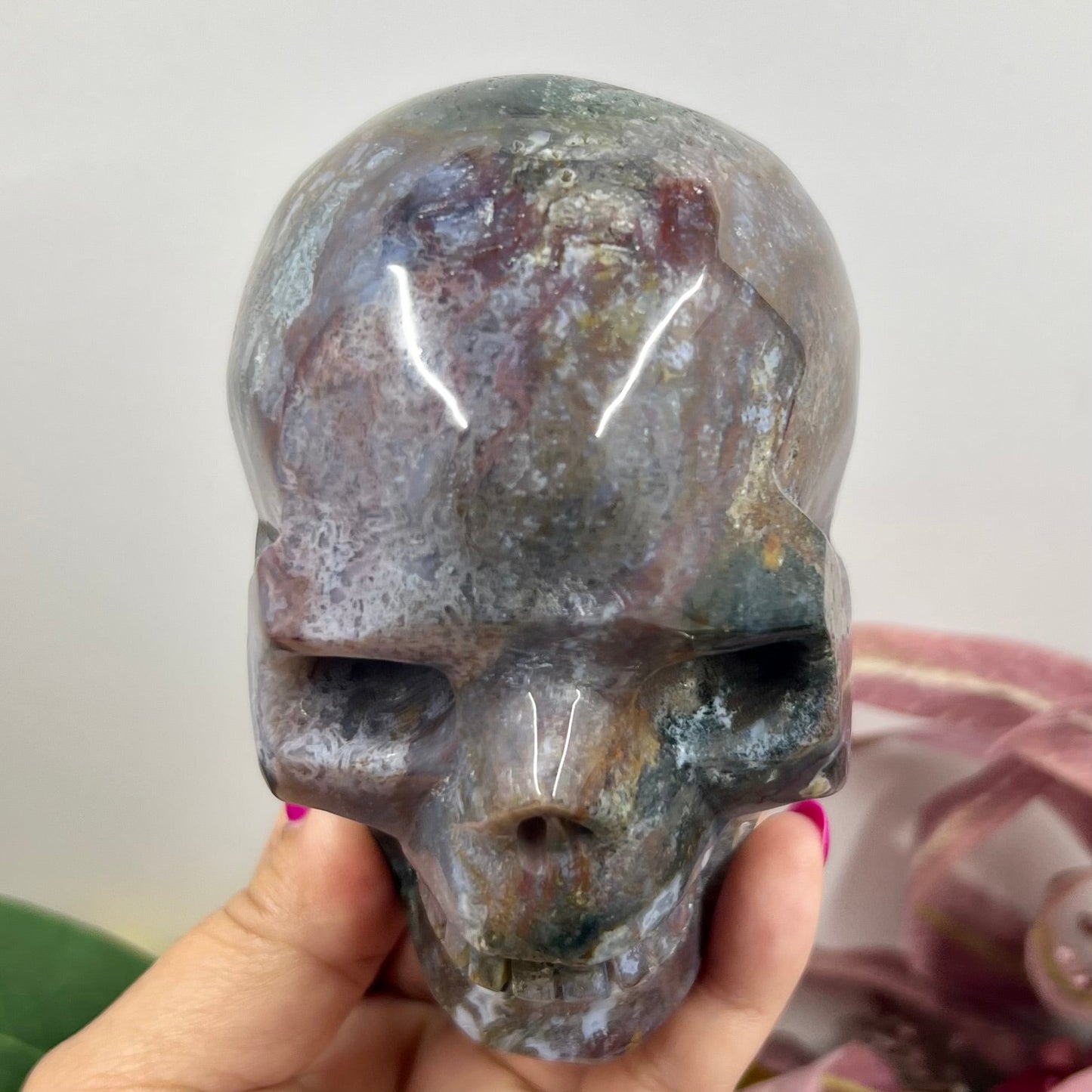 Ocean Sea Jasper Skull Crystal Skull Carving 972g