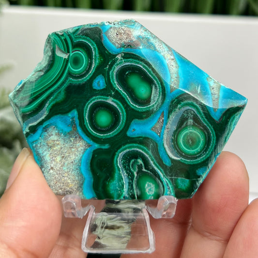 Chrysocolla Malachite Shattuckite Slice Chunk with Stand Crystal Specimen Peru 96g