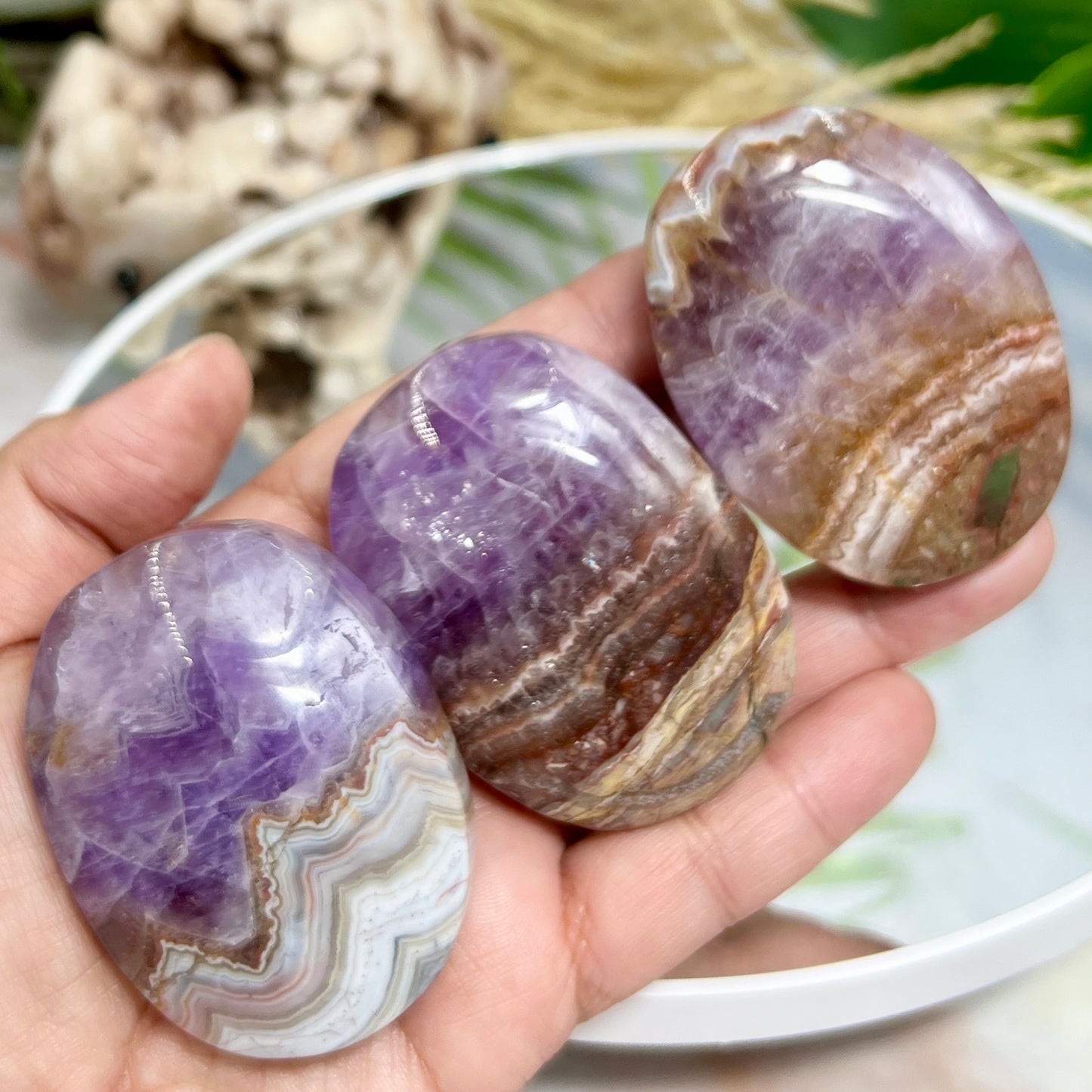 Amethyst with Mexican Lace Agate Palm Stone Crystal YOU CHOOSE