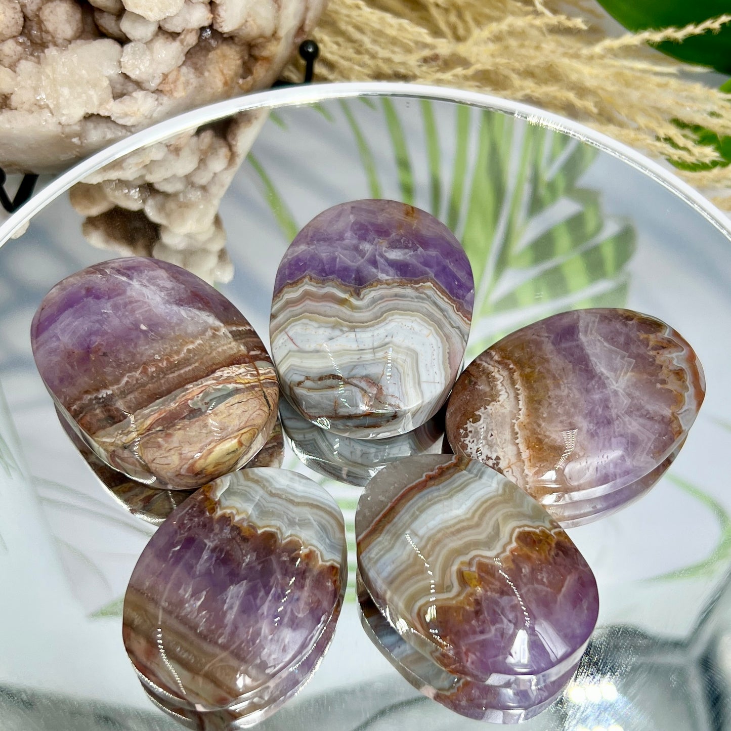 Amethyst with Mexican Lace Agate Palm Stone Crystal YOU CHOOSE