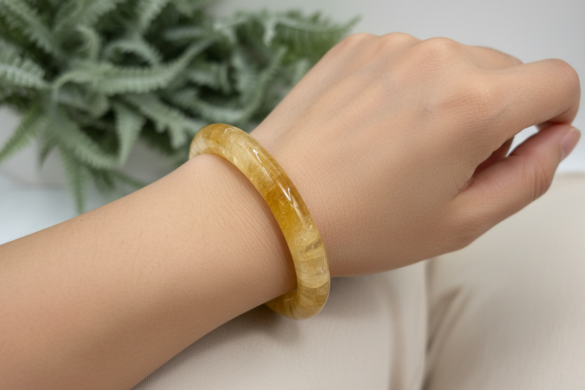 Golden Healer Quartz Bangle Gemstone Jewellery Wearable Crystal 60mm Diameter