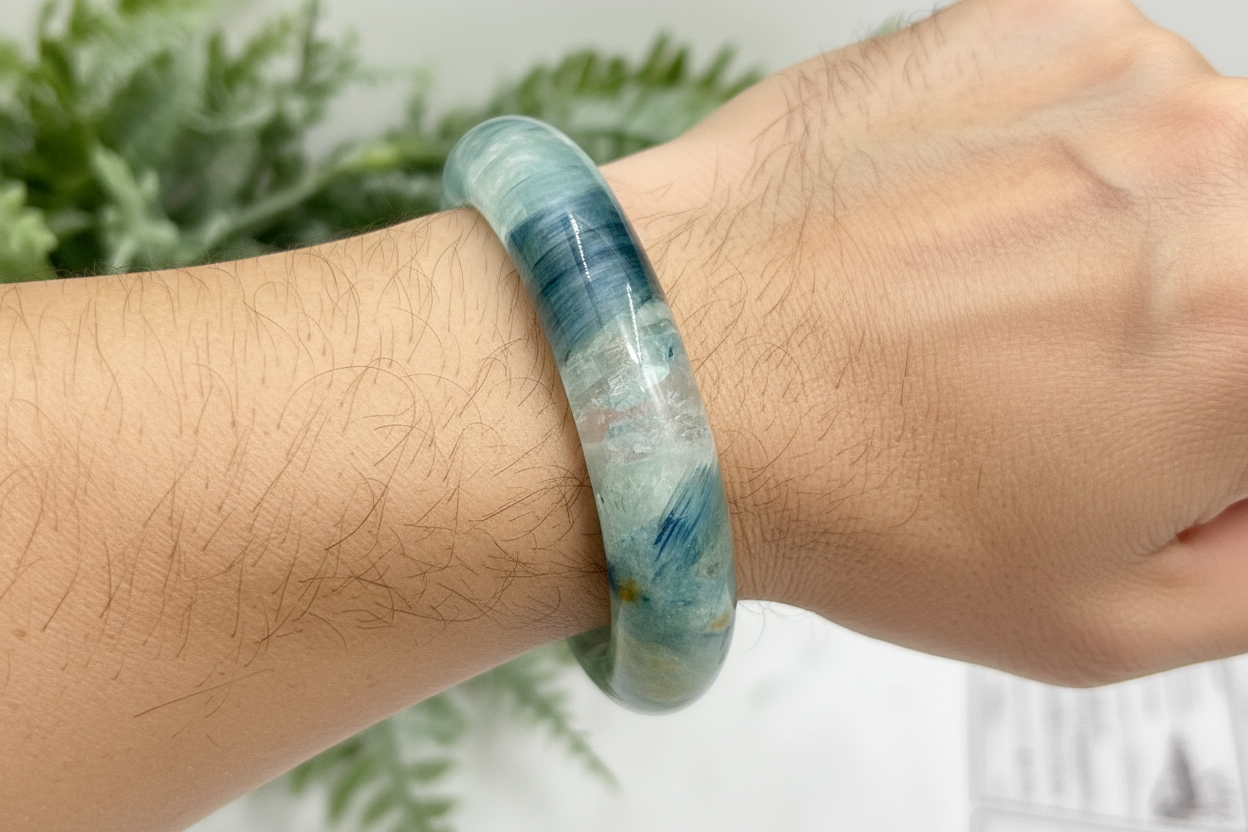 Chrysocolla Quartz Bangle Gemstone Jewellery Crystal 58mm Diameter