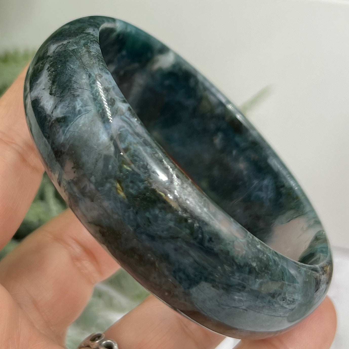 Moss Agate Bangle Gemstone Wearable Crystal Jewellery 61mm Diameter