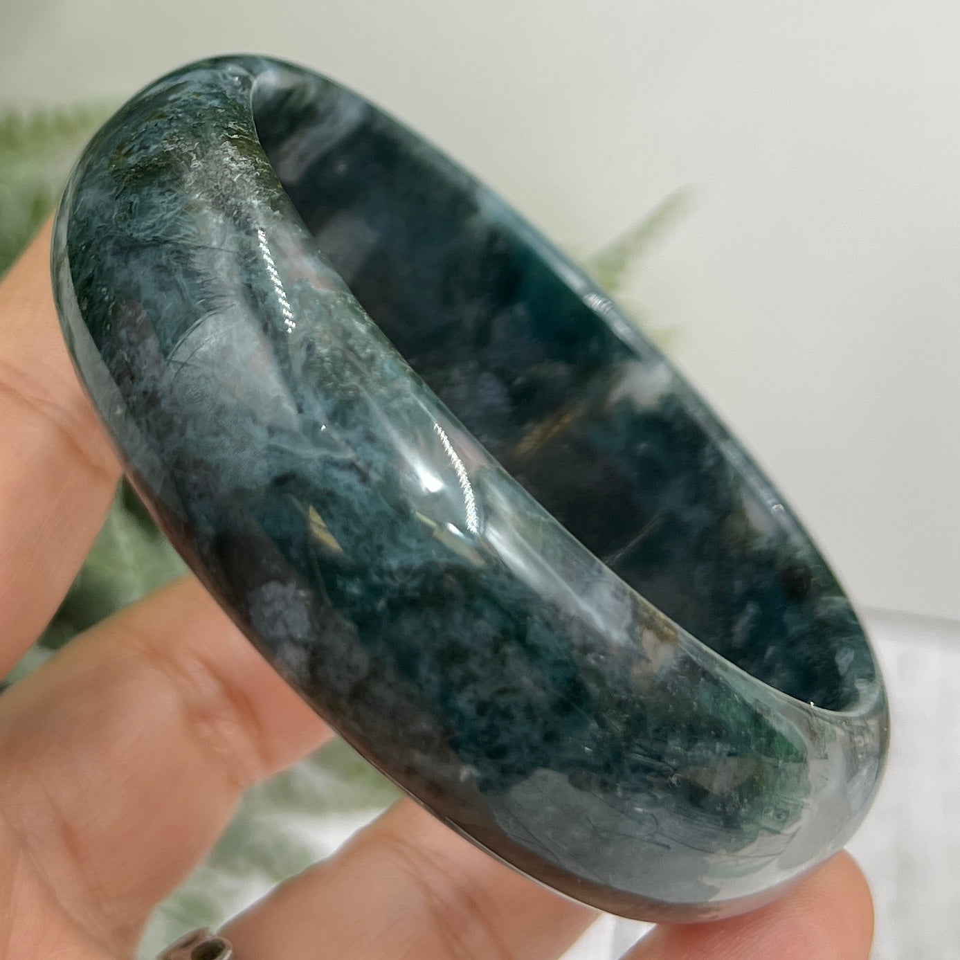 Moss Agate Bangle Gemstone Wearable Crystal Jewellery 61mm Diameter