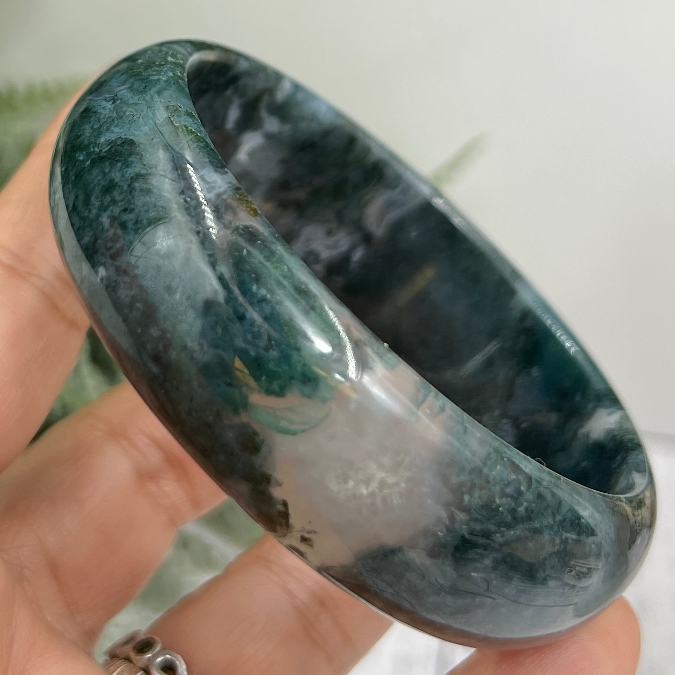 Moss Agate Bangle Gemstone Wearable Crystal Jewellery 61mm Diameter