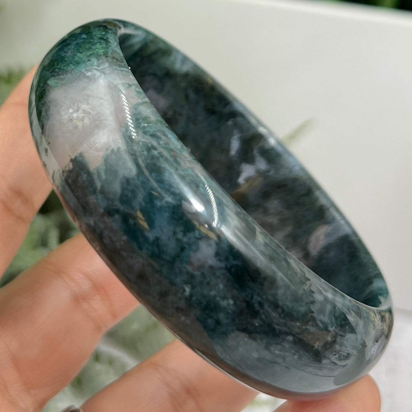 Moss Agate Bangle Gemstone Wearable Crystal Jewellery 61mm Diameter