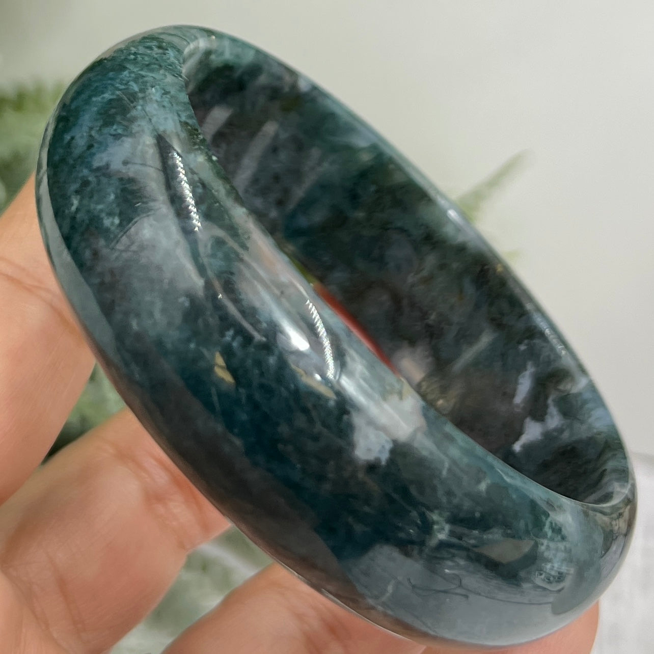 Moss Agate Bangle Gemstone Wearable Crystal Jewellery 61mm Diameter