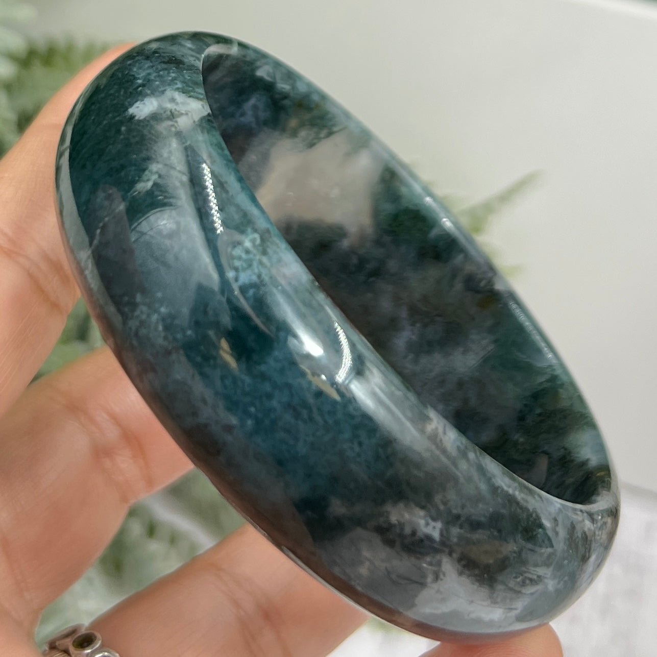 Moss Agate Bangle Gemstone Wearable Crystal Jewellery 61mm Diameter