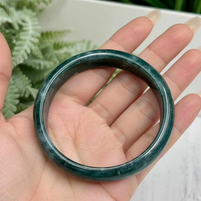 Moss Agate Bangle Gemstone Wearable Crystal Jewellery 61mm Diameter