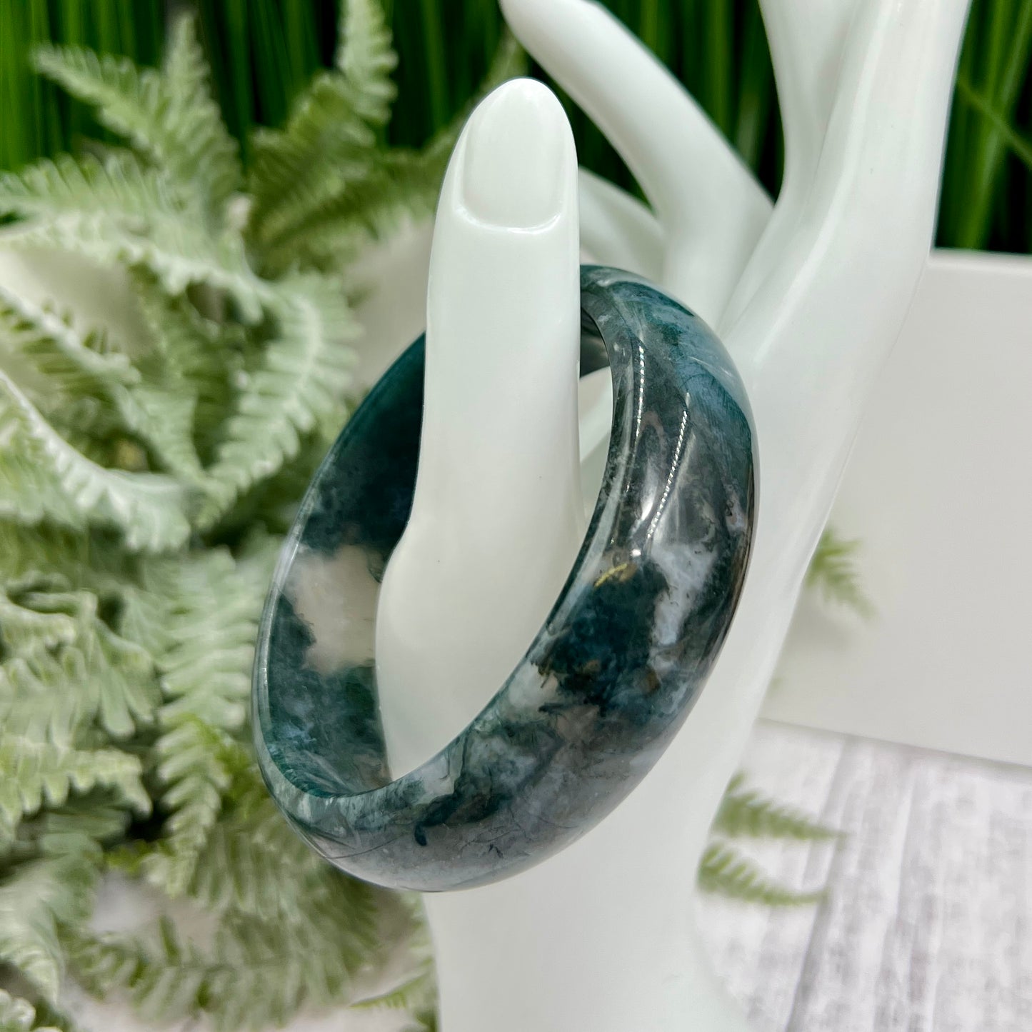 Moss Agate Bangle Gemstone Wearable Crystal Jewellery 61mm Diameter