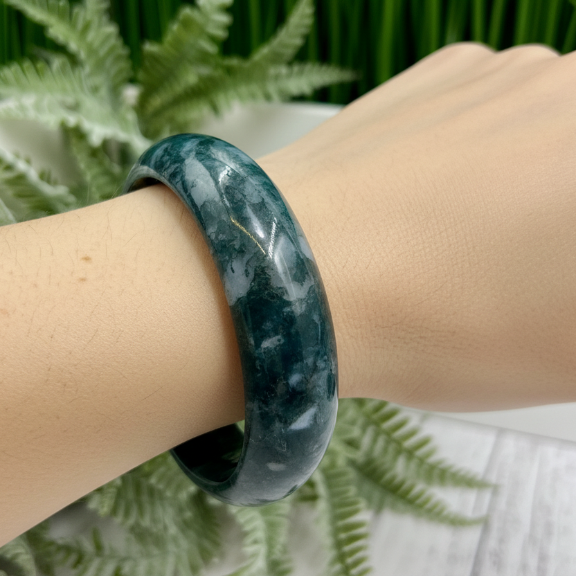 Moss Agate Bangle Gemstone Wearable Crystal Jewellery 61mm Diameter
