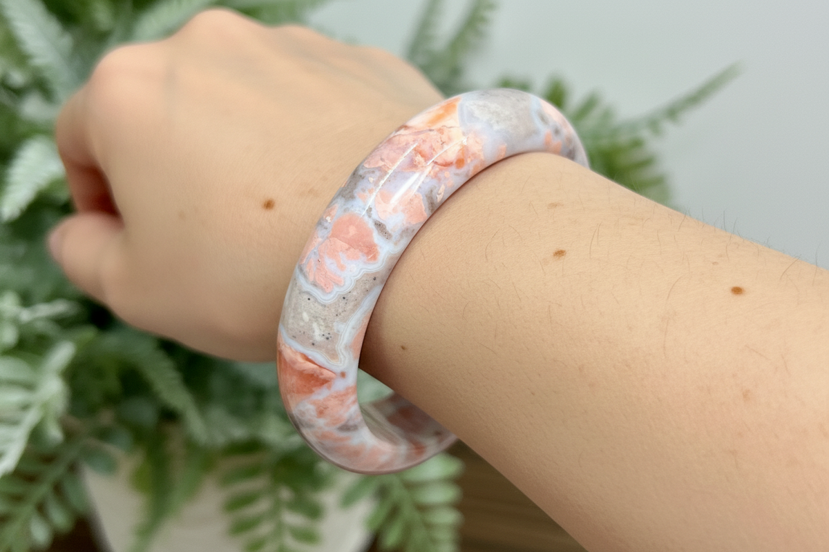 Pink Cotton Candy Druzy Agate Bangle Crystal Jewellery Gemstone 59mm