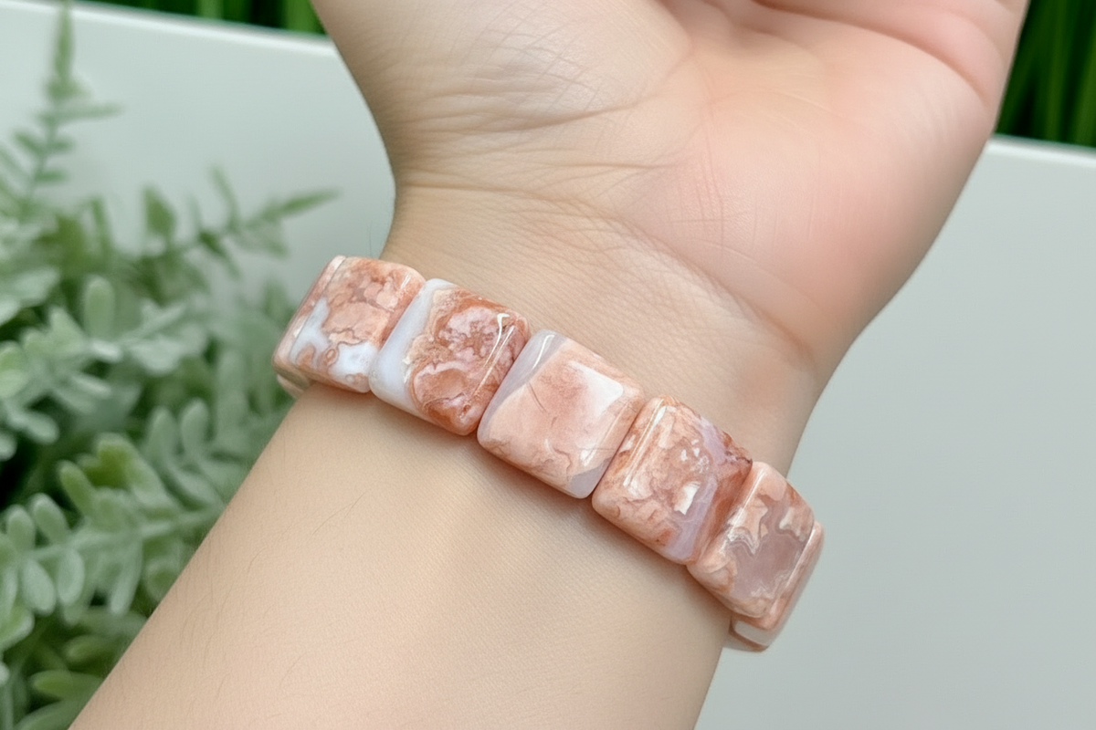 Pink Cotton Candy Druzy Agate Elastic Bracelet Crystal Jewellery Healing Gemstone