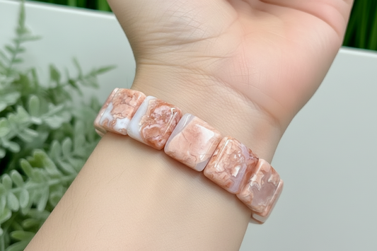 Pink Cotton Candy Druzy Agate Elastic Bracelet Crystal Jewellery Healing Gemstone