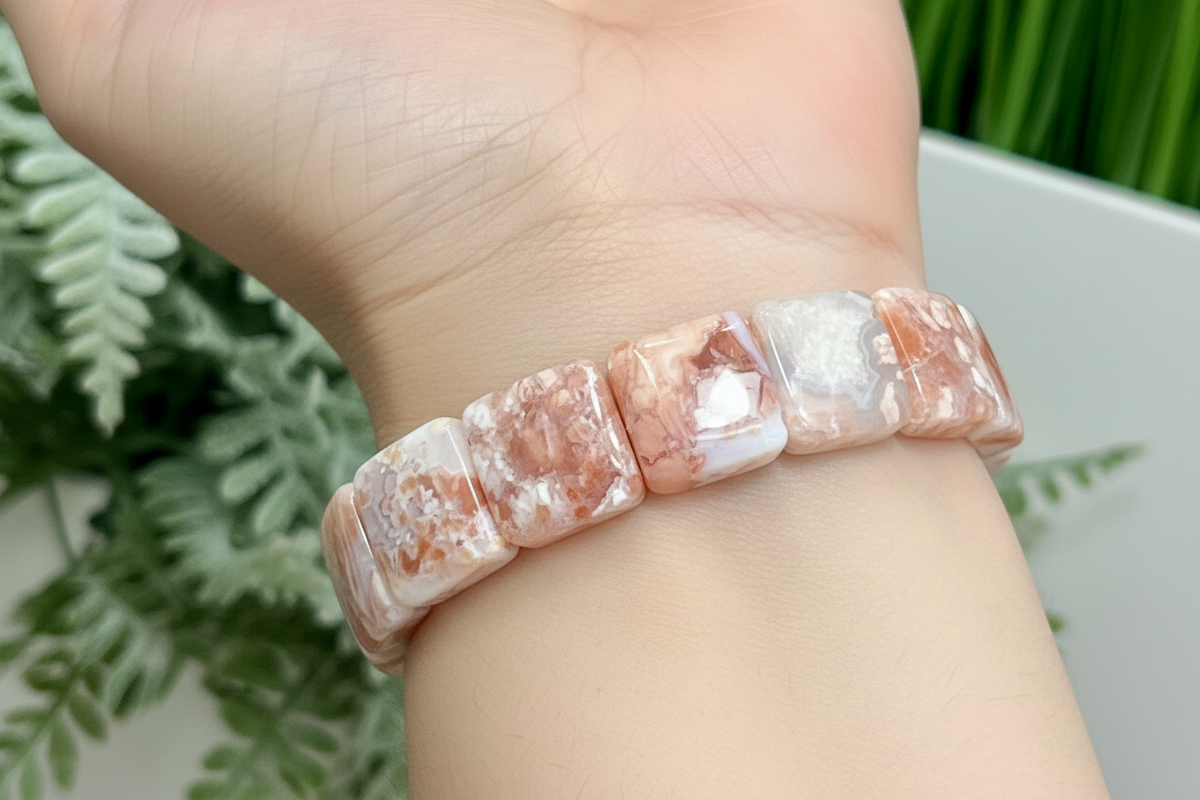 Pink Cotton Candy Druzy Agate Elastic Bracelet Crystal Jewellery Healing Gemstone