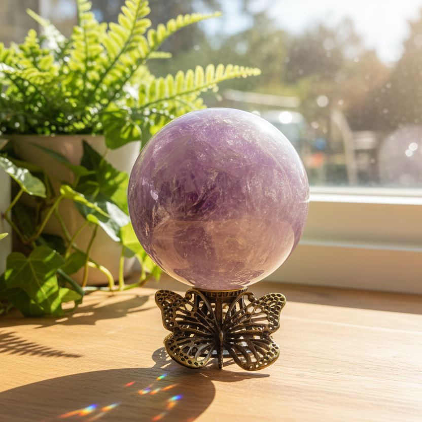 Amethyst Quartz Sphere Natural Stone for Spirituality High Quality Crystal Ball 621g 76mm