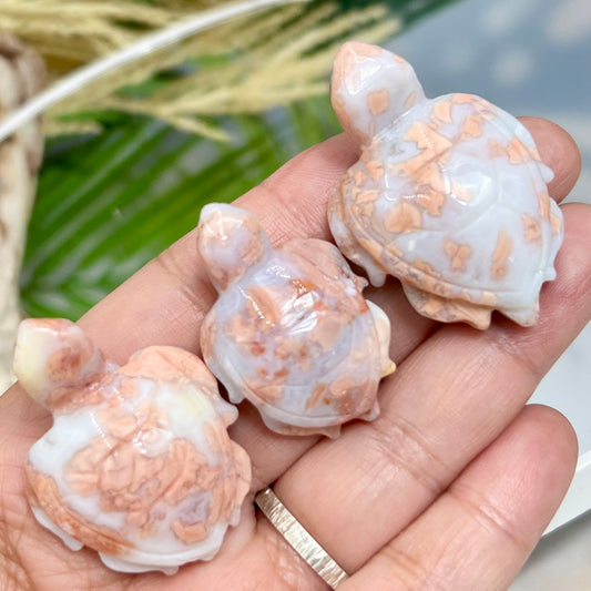 Pink Cotton Candy Druzy Agate Turtles Gemstone Sea Creatures YOU CHOOSE
