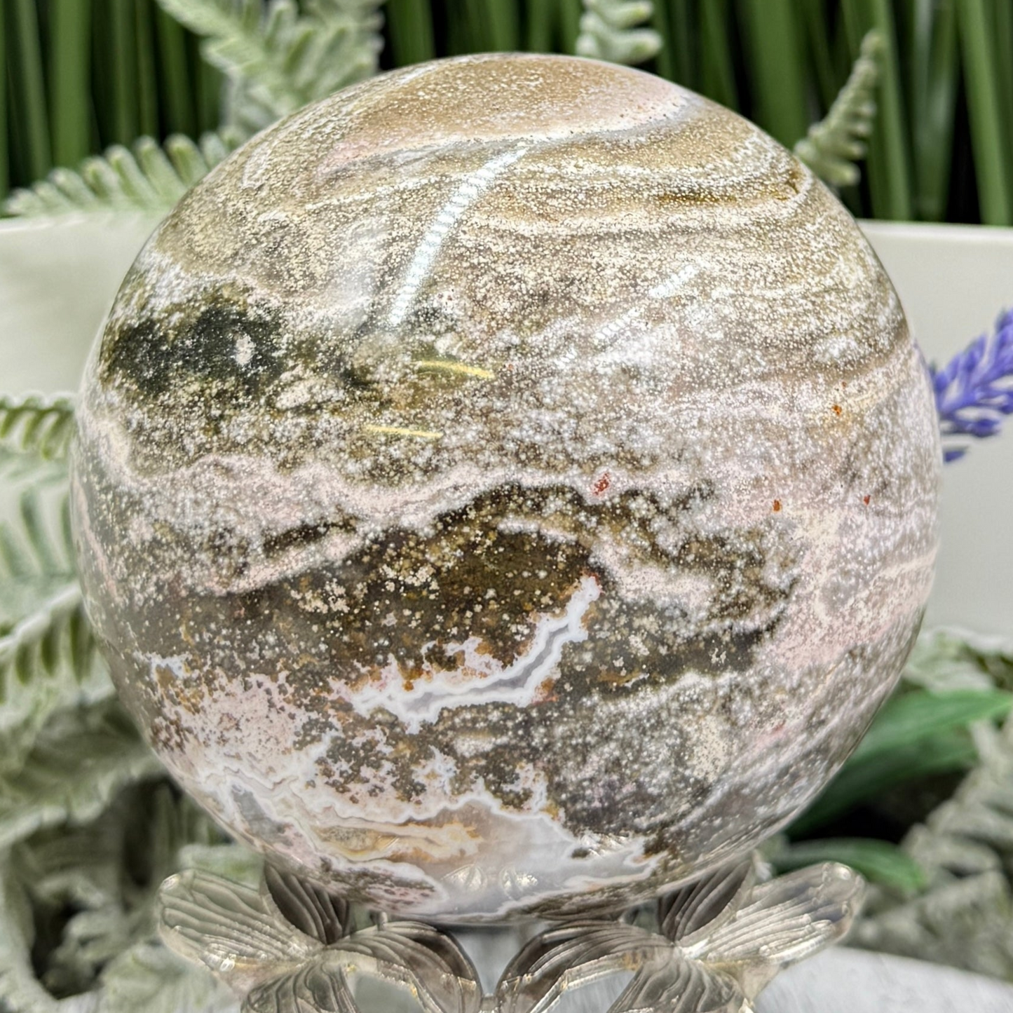 Ocean Sea Jasper Sphere Crystal Ball 1042g 92mm Diameter