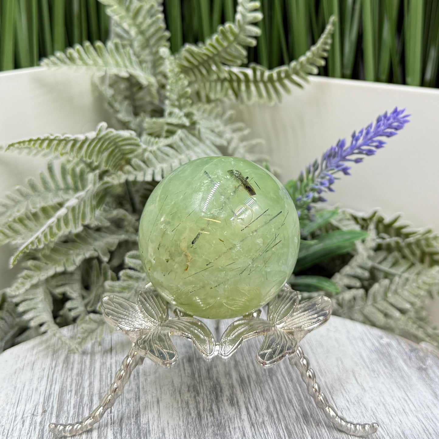 Prehnite with Epidote Sphere Healing Crystal Ball 218g 52mm