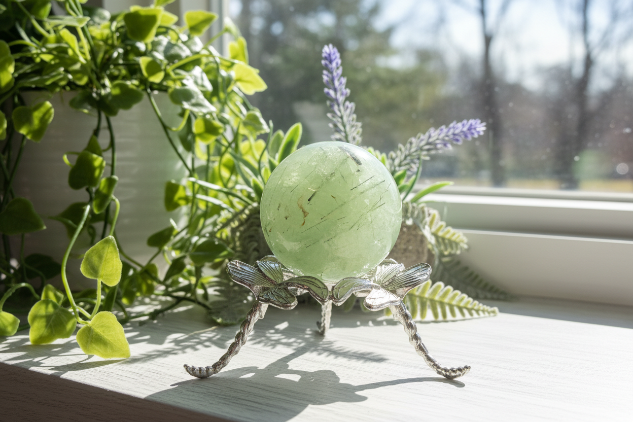 Prehnite with Epidote Sphere Healing Crystal Ball 218g 52mm