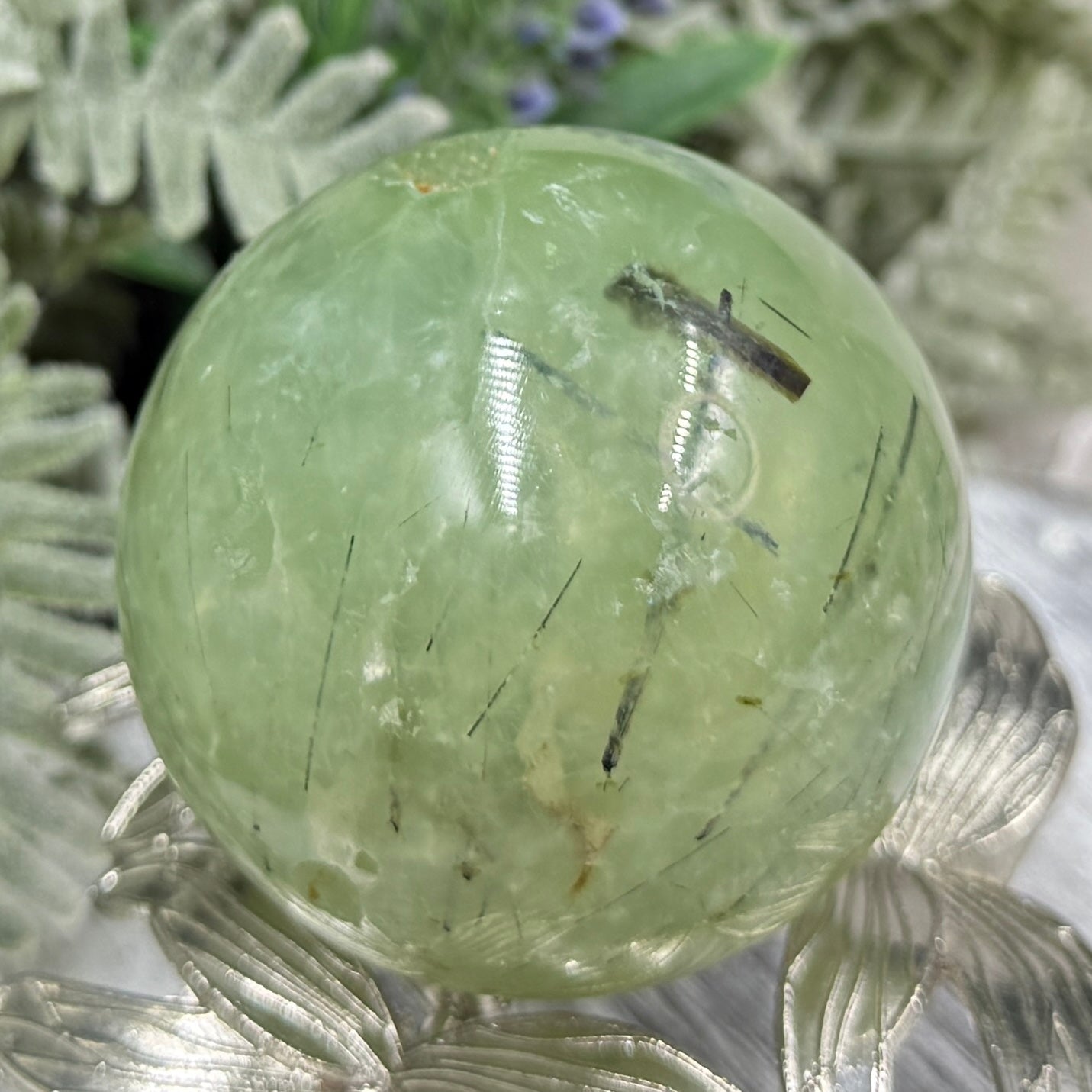 Prehnite with Epidote Sphere Healing Crystal Ball 218g 52mm