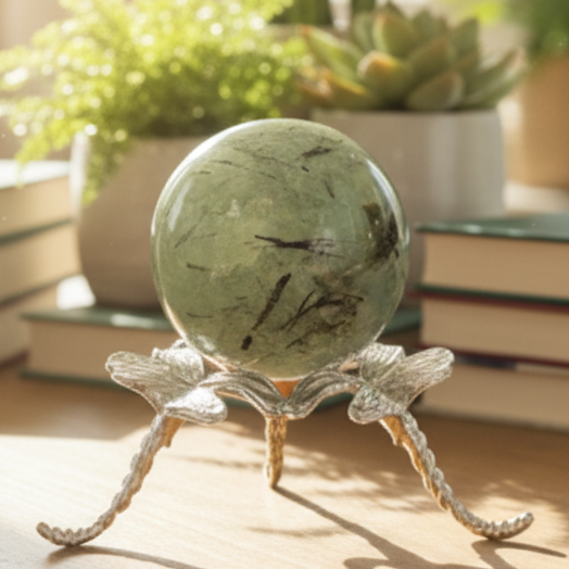 Prehnite with Epidote Sphere Healing Crystal Ball 267g 56mm