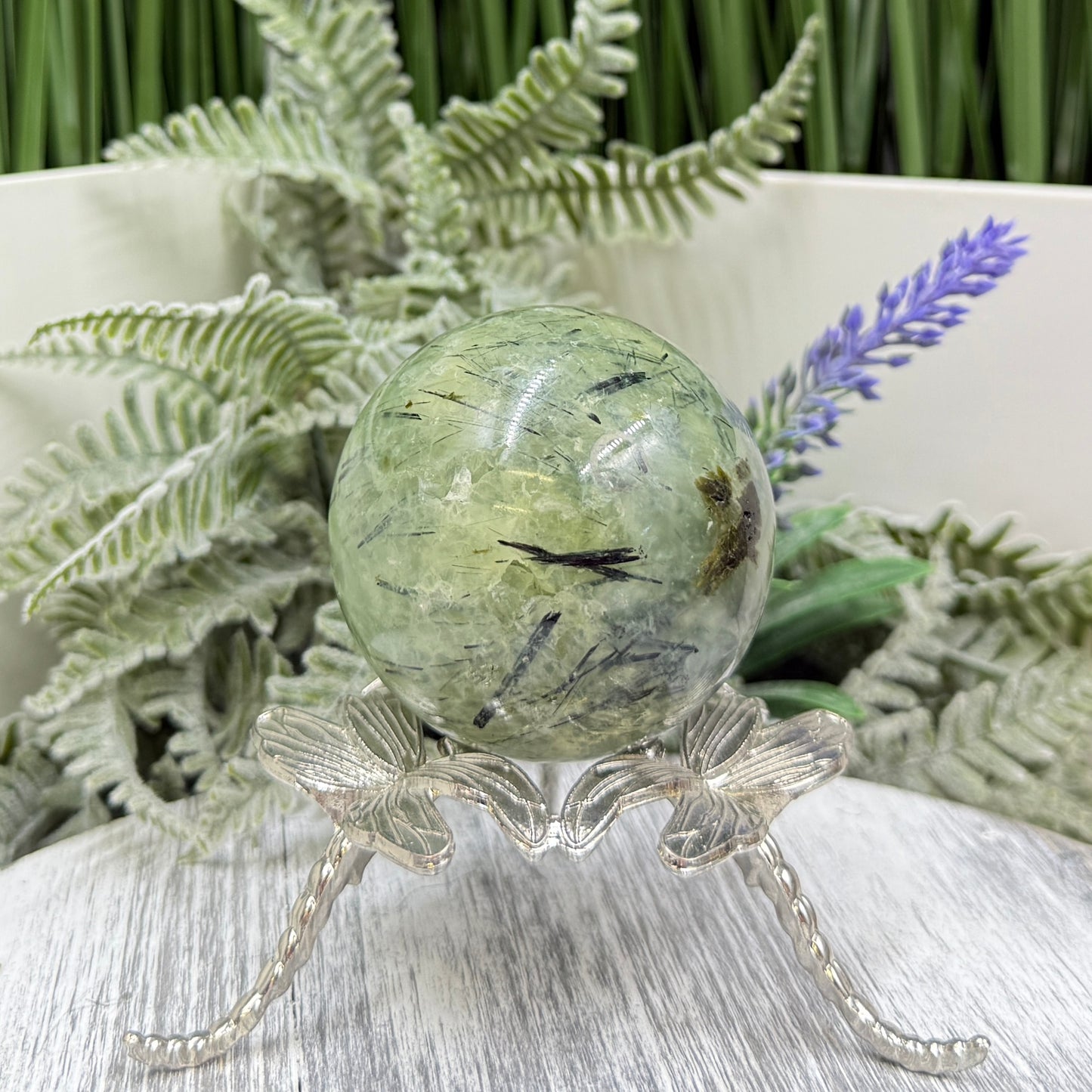 Prehnite with Epidote Sphere Healing Crystal Ball 267g 56mm