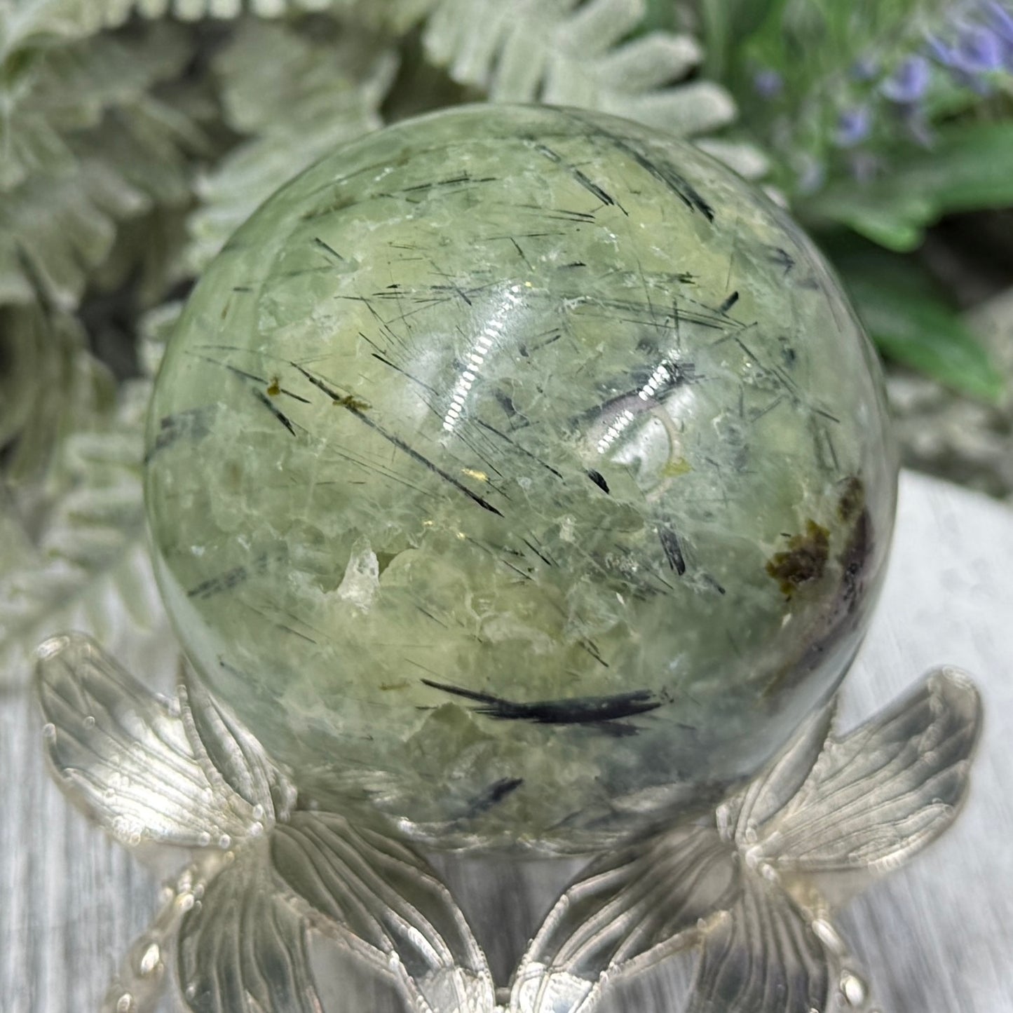 Prehnite with Epidote Sphere Healing Crystal Ball 267g 56mm