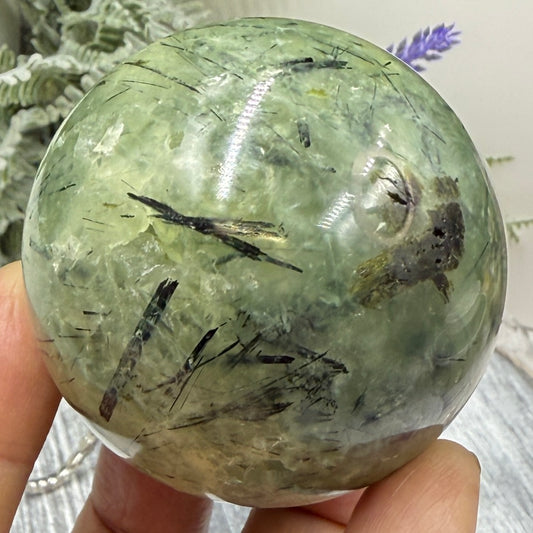 Prehnite with Epidote Sphere Healing Crystal Ball 267g 56mm