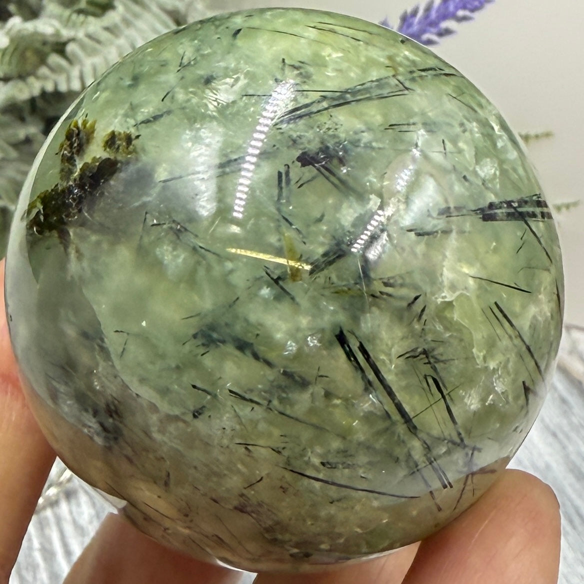 Prehnite with Epidote Sphere Healing Crystal Ball 267g 56mm