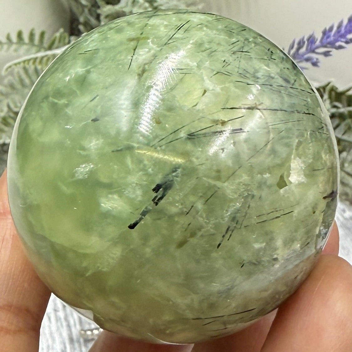 Prehnite with Epidote Sphere Healing Crystal Ball 267g 56mm