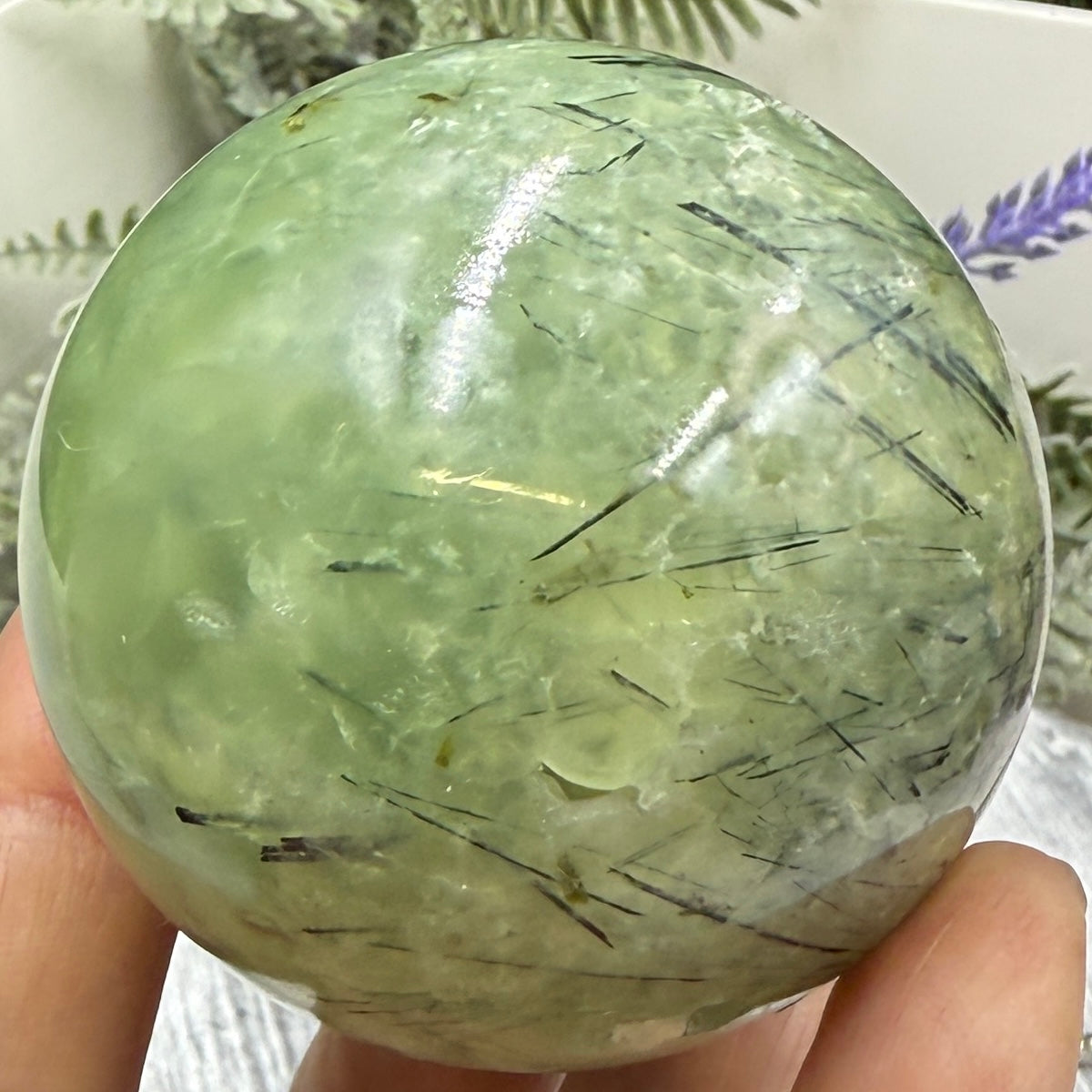 Prehnite with Epidote Sphere Healing Crystal Ball 267g 56mm