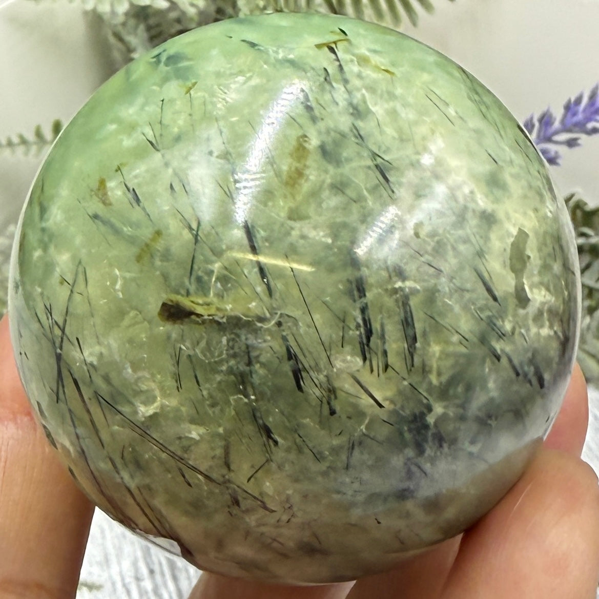 Prehnite with Epidote Sphere Healing Crystal Ball 267g 56mm