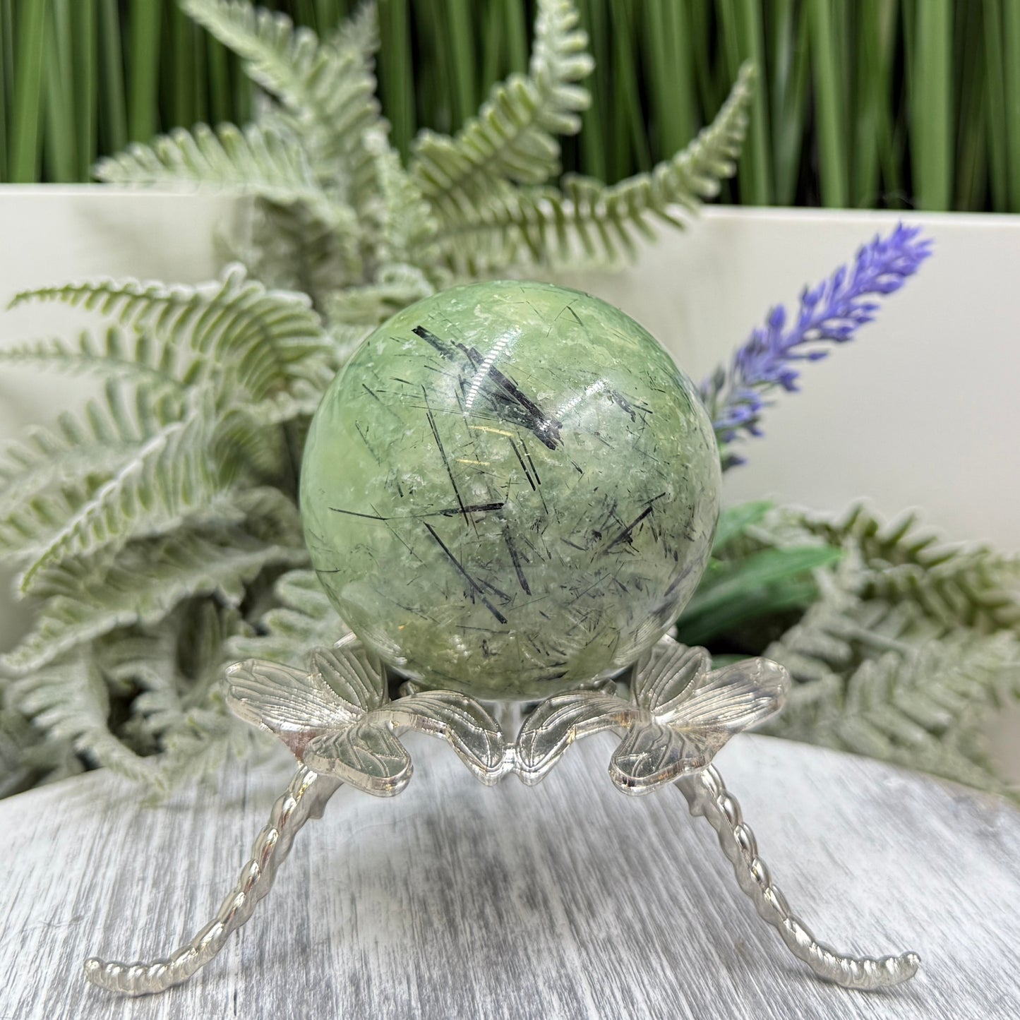 Prehnite with Epidote Sphere Healing Crystal Ball 262g 56mm