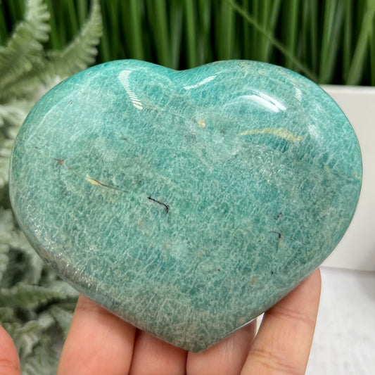 Amazonite Flashy Heart Large With Stand Crystal Carving 396g