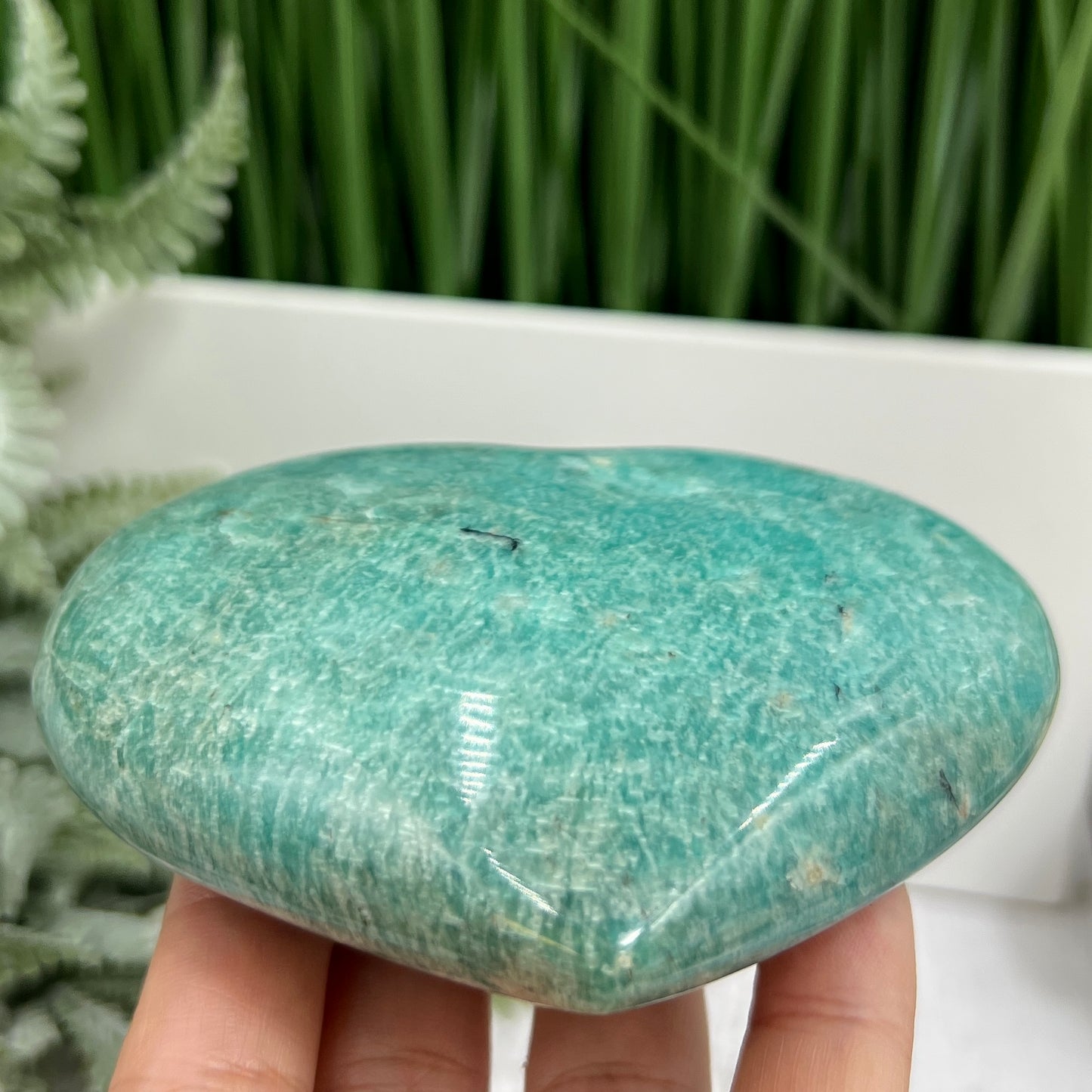 Amazonite Flashy Heart Large With Stand Crystal Carving 396g