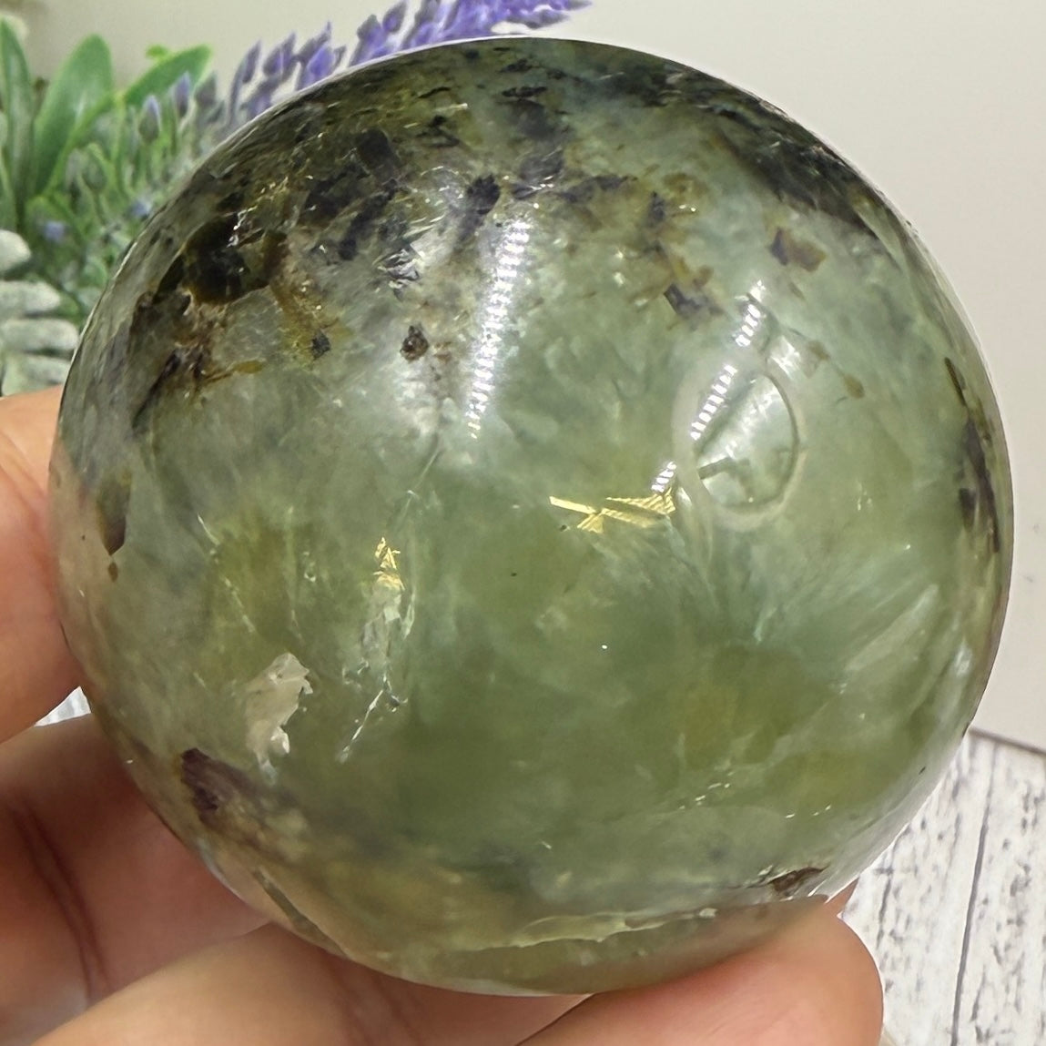 Prehnite with Epidote Sphere Healing Crystal Ball 245g 54mm