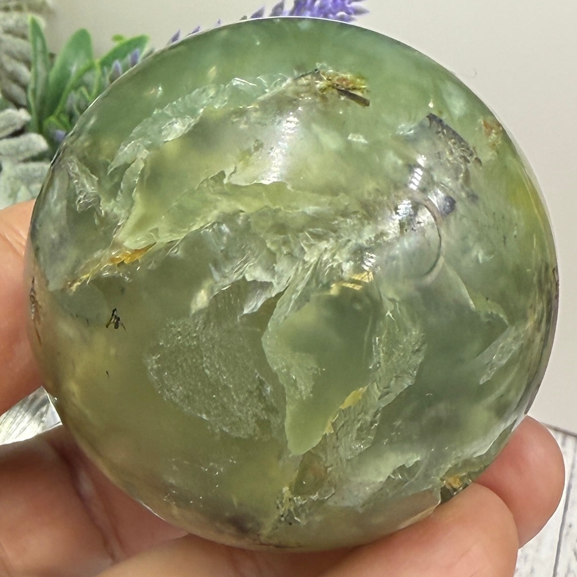 Prehnite with Epidote Sphere Healing Crystal Ball 245g 54mm