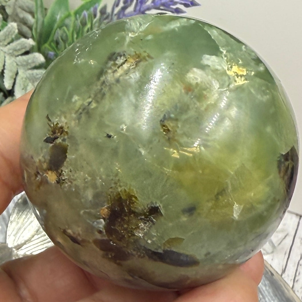 Prehnite with Epidote Sphere Healing Crystal Ball 245g 54mm