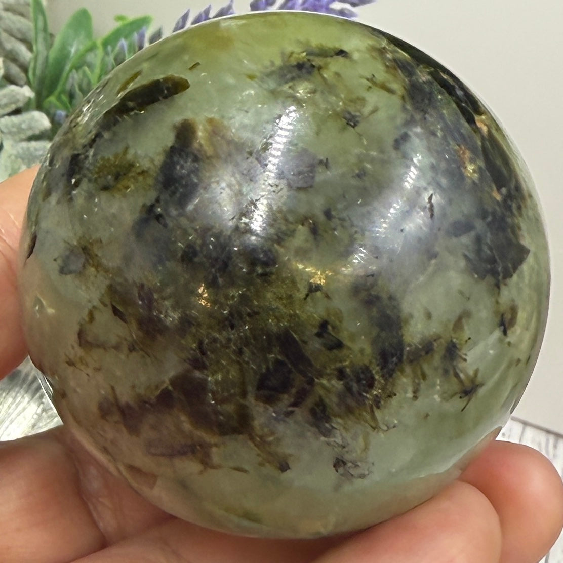Prehnite with Epidote Sphere Healing Crystal Ball 245g 54mm